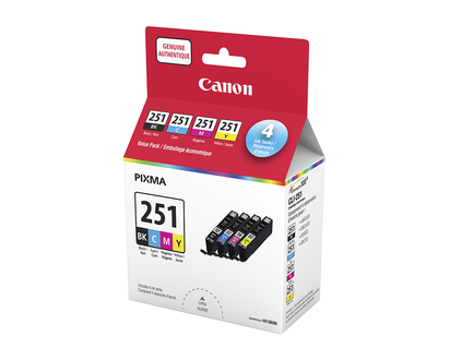 Canon CLI-251 CMYK Value Pack Ink Cartridges - Black/Cyan/Magenta/Yellow - 6513B009