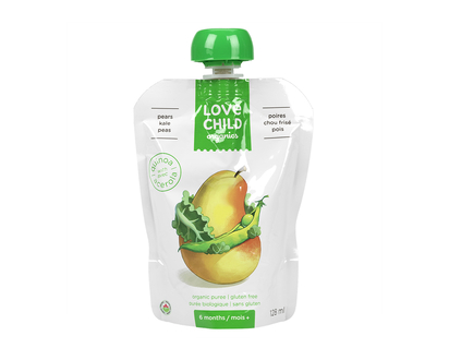 Love Child Organics Puree - Pears, Kale and Peas - 128ml