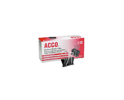 ACCO Fold Back Binder Clips Medium - Black - 1.25 Inch - 12 Clips