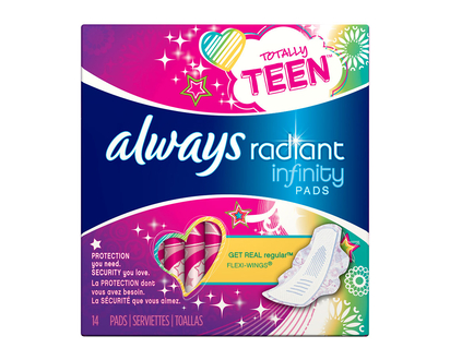 Always Radiant Infinity Totally Teen Pads - Regular - 14's