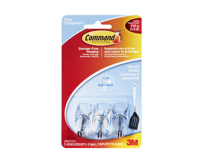 Command Small Wire Hooks - Clear - 3's