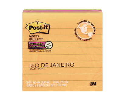 3M Post-it Notes - Rio De Janeiro - 4 in. x 4 in. - 3 x 90 sheets