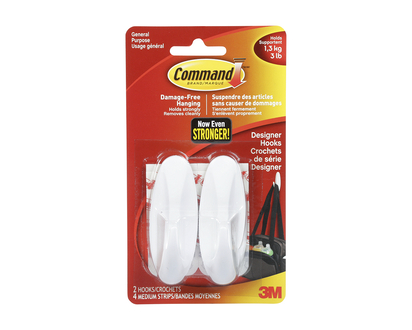 Command Medium Designer Hook - White - 2's