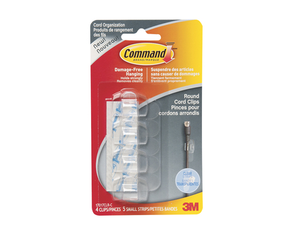 Command Round Cord Clips - Clear - 4's