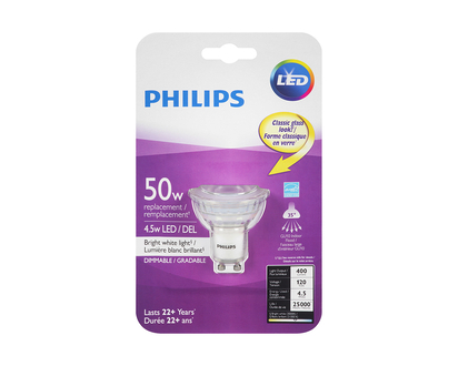 Philips GU10 LED Light Bulb - Bright White - 4.5w/50w