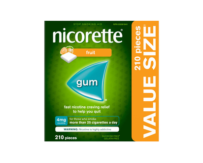Nicorette Nicotine Gum Stop Smoking Aid - Fresh Fruit - 4mg - 210s