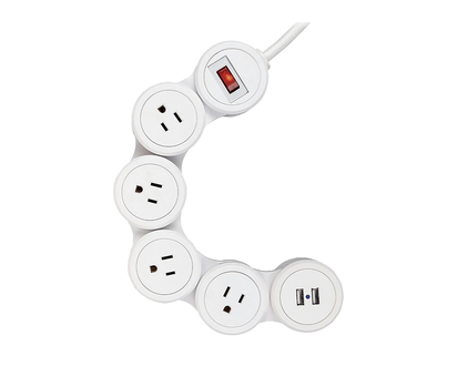 Globe 4 Outlet Flexigon Power Bar with 2 USB - White - 78175
