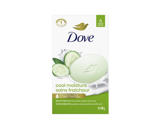 Dove Beauty Bar 1/4 Moisturizing Cream Cool Moisture, 106 g (6 bars) - 6 Bars