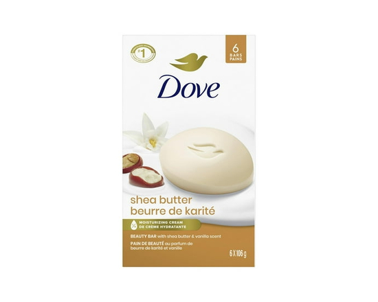 Dove Pain de Beauté 1/4 de Crème Hydratante Beurre de Karité, 106 g (6 pains) - 6 Barres
