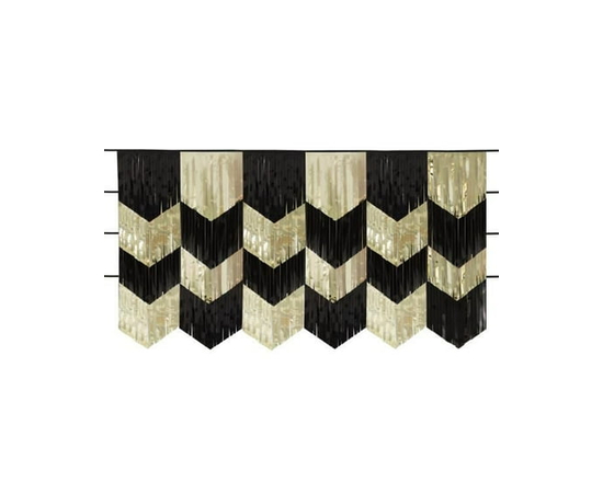 Black and Gold Scalloped Foil Fringe Garland Kit, 6 ft