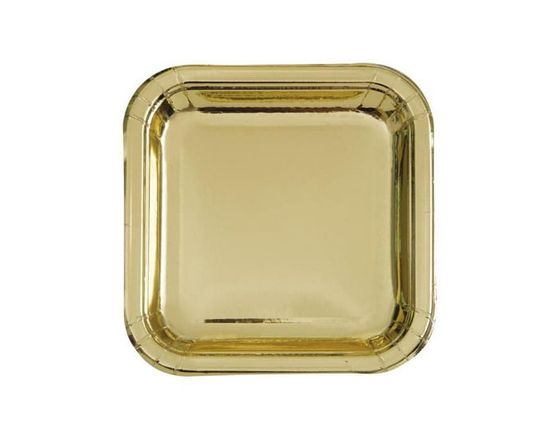 Assiettes à dîner carrées en feuille d'or de 9 po, 8 carats - PETITE