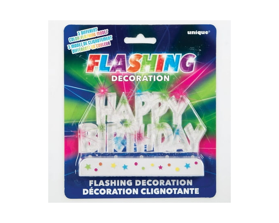 Flashing Happy Birthday Cake Topper Decoration - 4.75"W x 3.25"H