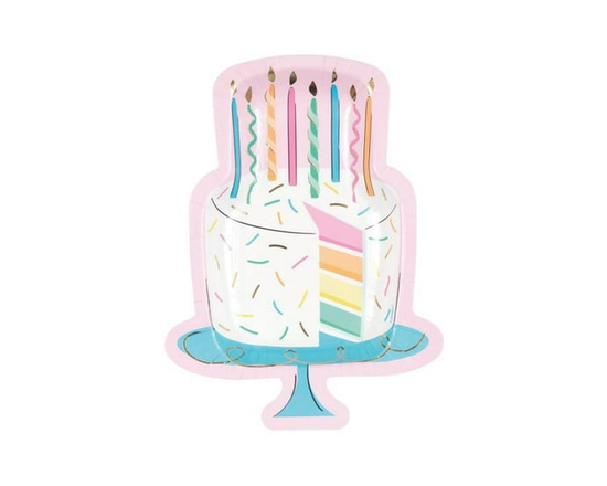 Unique Industries' Rainbow Birthday Sweets Cake-Shaped 9.25" Plates, 8ct - Foil Stamping