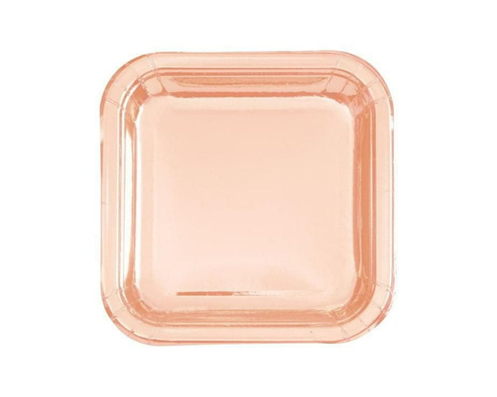 Rose Gold Foil Square 7" Dessert Plates, 8ct - Foil Board - 7" x 7"