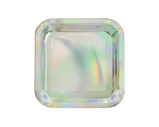 Unique Industries' Foil Iridescent Square Paper Dessert Plates, 7in, 8ct
