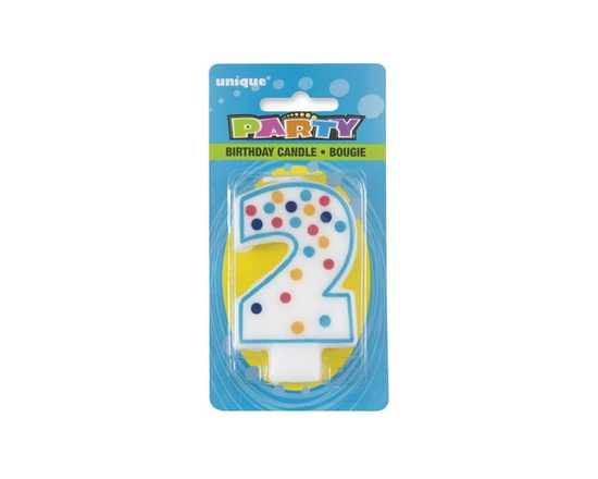 Bougie d'anniversaire numéro "2" à pois