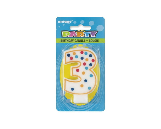 Unique Industries' Polka Dot Number "3" Birthday Candle