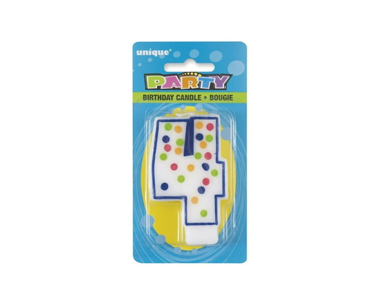 Bougie d'anniversaire numéro "4" à pois