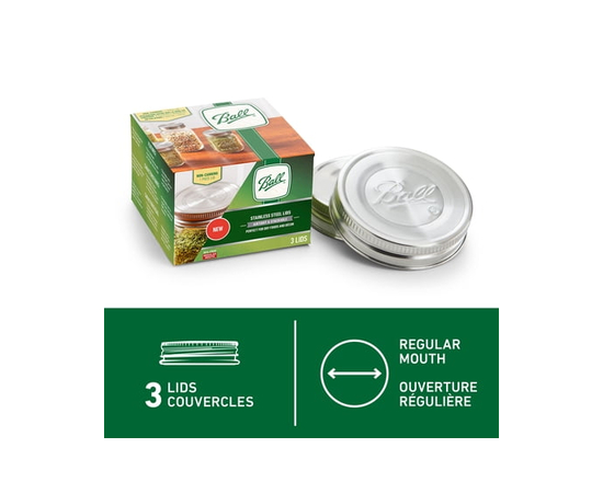 Ball Stainless Steel Mason Jar Lids, Regular Mouth, 3 Pack