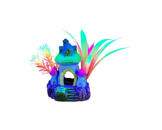 Marina iGlo Aquarium Ornament Mushroom House with Plants, 3" - 3 in L x 3 in W x 3.5 in H