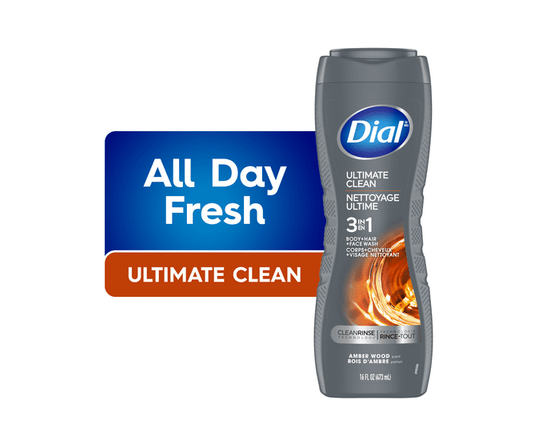 Dial Men 3in1, Body, Wash, Hair Wash, Face Wash, Amber Wood Scent, 473ml, Dermatologist Tested, Free from Silicones, Parabens, Phthalates - 473ml