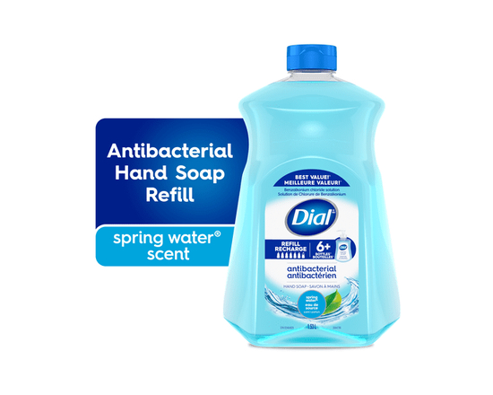 Dial Savon à Mains Liquide Antibactérien, Parfum Eau de Source, 1.53 Litres, Testé par des Dermatologues, pH Équilibré, Sans Silicones, Parabènes, Pht