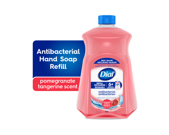 Dial Savon à Mains Antibactérien Liquide, Parfum Grenade et Mandarine, 1.53 Litres, Testé par des Dermatologues, pH Équilibré, Sans Silicones, Parabèn