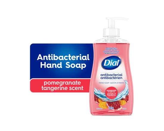 Savon liquide antibactérien pour les mains Dial, parfum de grenade et mandarine, 325 ml, testé par des dermatologues, pH équilibré, sans silicones, pa