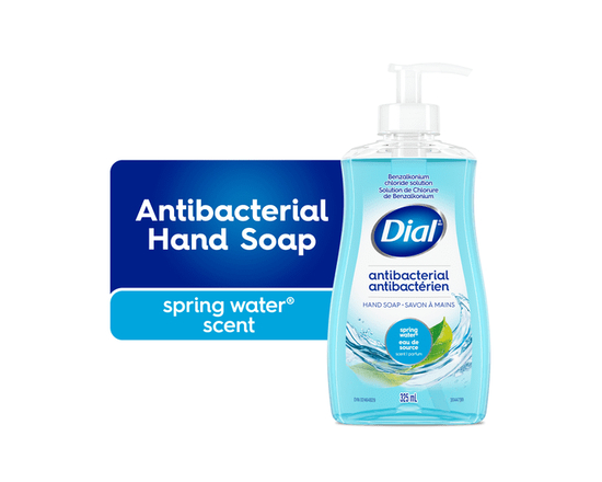 Savon liquide antibactérien pour les mains Dial, parfum d'eau de source, 325 ml, testé par des dermatologues, pH équilibré, sans silicones, parabènes,