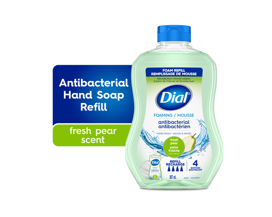 Dial Antibacterial Foaming Hand Wash, Fresh Pear Scent, 887ml, Dermatologist Tested, pH Balanced, Free from Silicones, Parabens, Phthalates, SLES/SLS