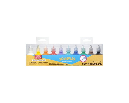 Peinture Textile 3D Scribbles 1 fl. oz, Lot de 10 Couleurs Arc-en-Ciel, Peinture Dimensionnelle pour Tissus, Idéale pour Débutants, Loisirs Créatifs e