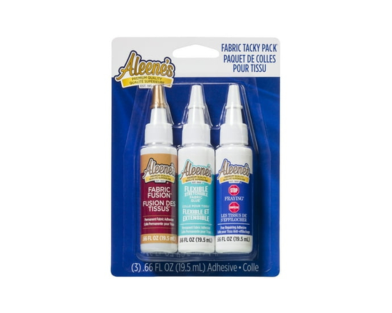 Aleene's Try Me Size 3-Pack Fabric Tacky pack, Stop-Fraying, Fabric Fusion & Flexible Stretchable Adhesives, 0.66 fl oz Each, Non-Toxic & Washable - 3