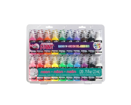 Ensemble de peinture Tulip Puff 20 couleurs, 22 ml – Peinture textile liquide 3D pour loisirs créatifs, tons arc-en-ciel et néon, permanente et non to