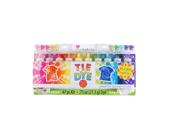 Create Basics 10-Color Tie Dye Party Kit, Fun Party Activity, Birthday Gift, Fashion Art, Permanent & Vibrant Clothing Tie Dye Kit, 10 Rainbow Colors 