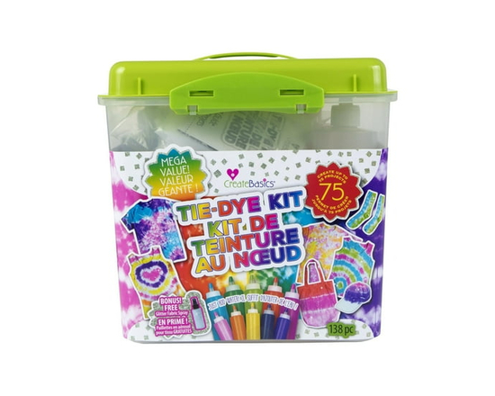 Create Basics Tie Dye Party Mega Value Tub with Bonus Glitter Spray, Fun Party Activity, Birthday Gift, Fashion Art, Permanent & Vibrant Clothing Tie 