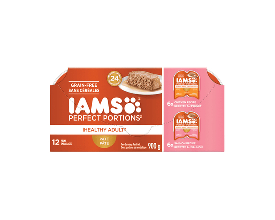 Iams Perfect Portions Healthy Adult Grain Free Chicken & Salmon Pâté Wet Cat Food 12 Pack - Value pack;Not Applicable;12 Pack;300g+