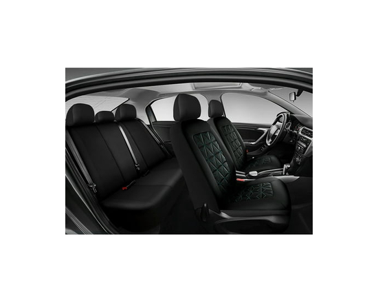 Auto Drive 3D Quliting Leather Car Seat Cover Full Set Black/Teal - Headrest cover:28*32cm Front seat cover:114*54CM Rear seat cover:117*144CM