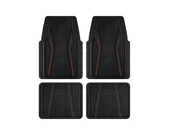 Auto Drive 4-Piece Rubber Car Floor Mats Carbon Fiber and piping Red