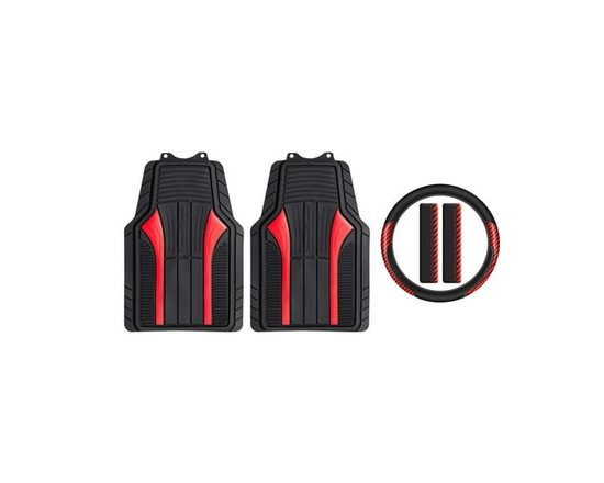 AUTO DRIVE CARBON FIBER SPORTS MAT KIT with Steering Wheel Cover and Seat Belt Pad - 5 pieces