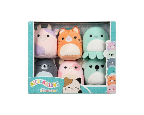 Paquet de 6 Micromallows – Patty Vache, Gigi Chat Tigré, Zobey Pieuvre, River Castor, Peety Cochon, Coco Koala