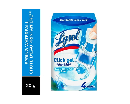 Lysol® Click Gel Toilet Bowl Cleaner, Spring Waterfall Scent, Pack of 4 - 20 g