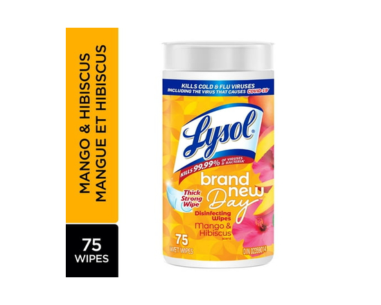 Lysol Disinfecting Wipes, Mango Hibiscus, Thick Strong Wipe, Kills 99.99% of Viruses & Bacteria, 75 Count