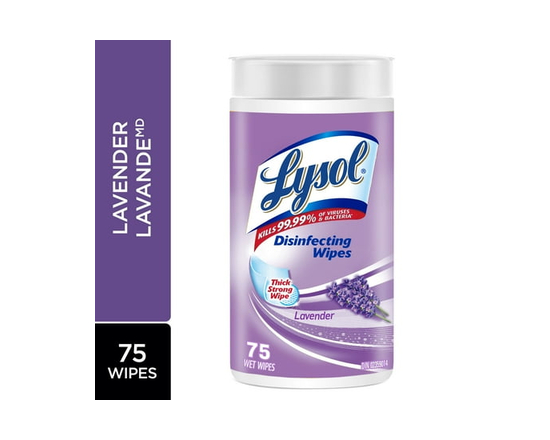 Lysol Lingettes désinfectantes, lavande, lingettes épaisses et fortes, tuent 99,99 % des virus et bactéries, 75 unités