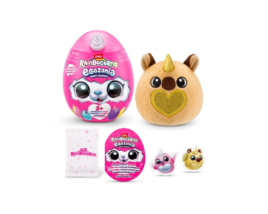 Rainbocorns Eggzania Baby Mania de ZURU, capsule jouet mystère : animal en peluche doux, parfait pour les filles.