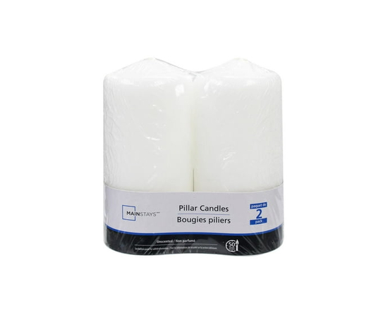Mainstays Unscented 2PK White Pillar Candles - Other