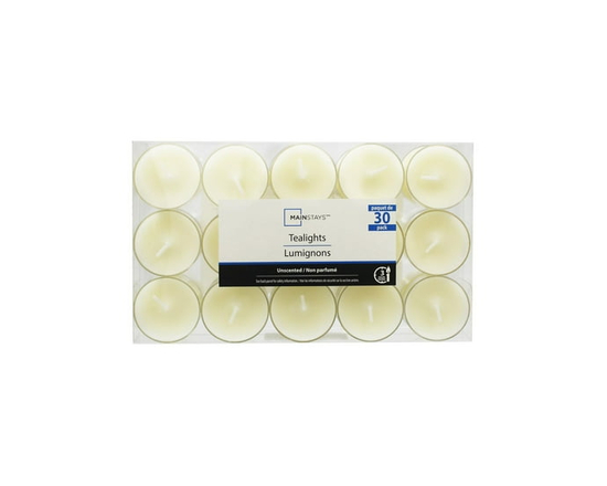 Mainstays 30PK lumignons ivoire, non parfumé - 39mm Dia x 16mm H. each