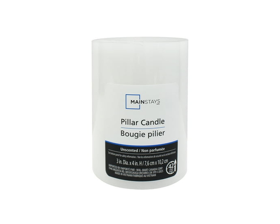 Mainstays Unscented White Pillar Candle - 3" Dia x 4"H