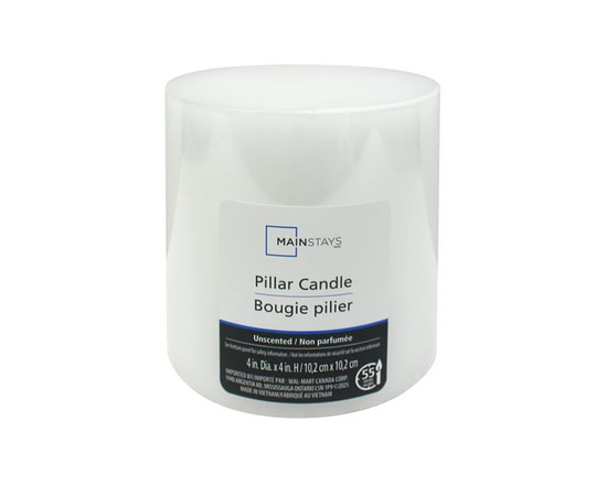 Mainstays Unscented White Pillar Candle - 4" Dia x 4"H