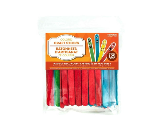 Horizon Group USA Colored Wooden Craft Sticks, 125-Pack - 4.5"