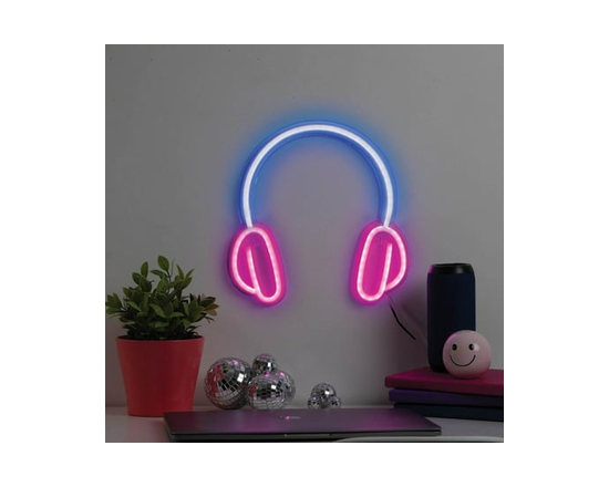 Merkury Innovations 11" Headphones LED Neon Wall Sign, 1-pack